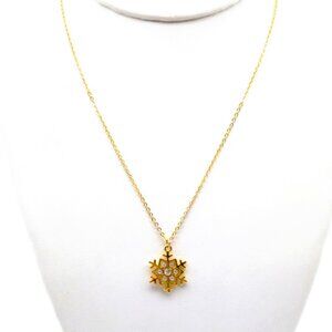 Vintage Snowflake Pendant Necklace on Gold Tone Chain, Gold Tone Choker with Spa